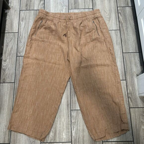 Athleta Womens Pants 26 Linen Textured Wide Leg Brown Pockets Beach Coastal - Picture 6 of 14